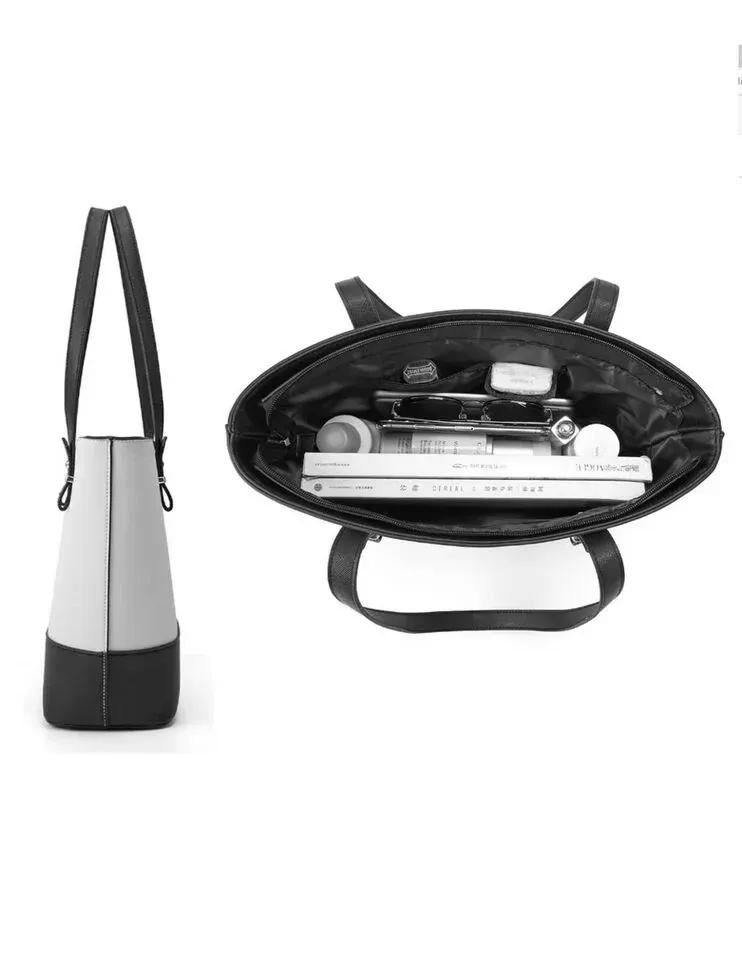 Stylish Women's PU Leather Hand Bag Set - 3 Pcs in White &amp; Pink