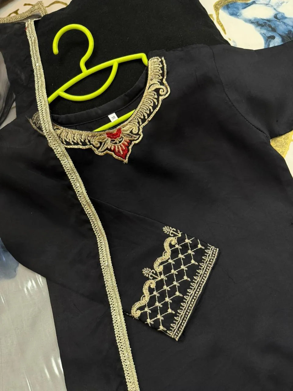 3 Pcs Girl's Shamoz Silk Embroidered Kurta And Shalwar Suit