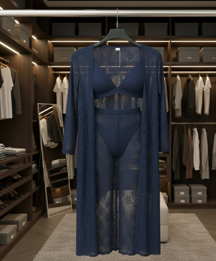 Luxurious Net Transparent Lace 4-Piece Nightwear Set – Stylish Free-Size Lounge And Sleepwear Including Gown, Bra, Panty, And Trouser