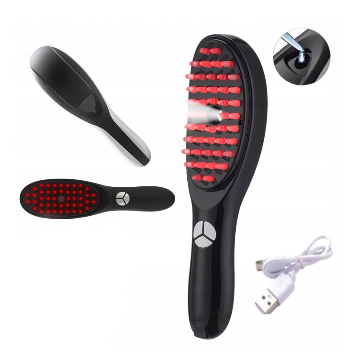 Electric Massage Comb – Blue & Red Light Therapy, Vibration Brush, Spray & Negative Ion Scalp Massager (Rechargeable)