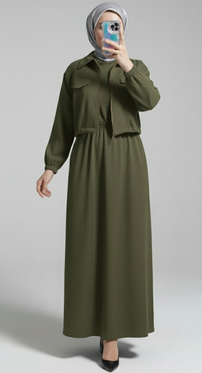 Stylish 2-Piece Long Frock Maxi Dress with Matching Zipper Jacket – Premium Quality Women’s Outfit