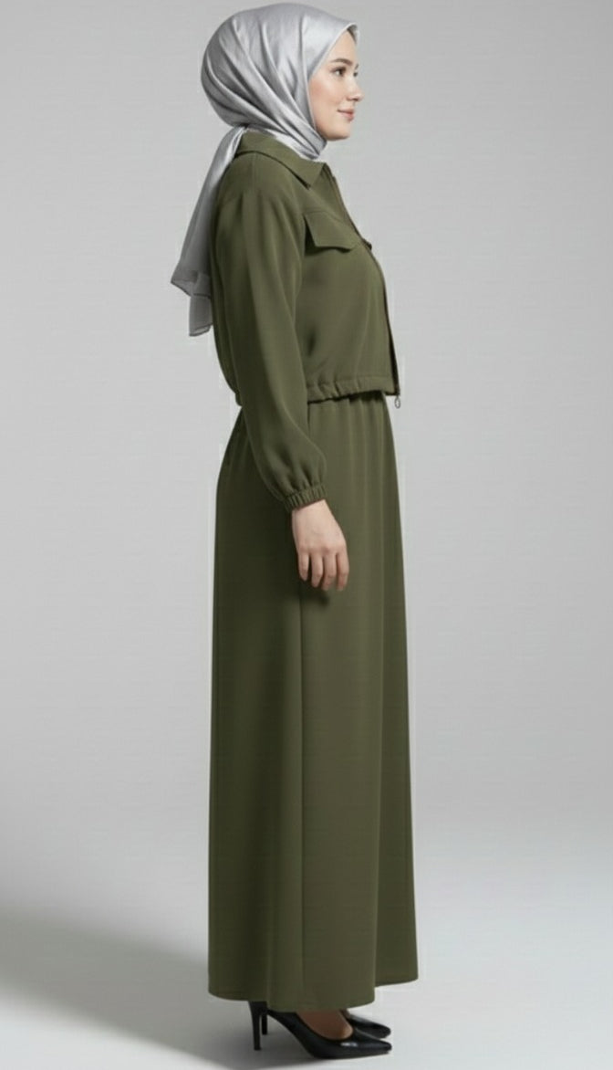 Stylish 2-Piece Long Frock Maxi Dress with Matching Zipper Jacket – Premium Quality Women’s Outfit