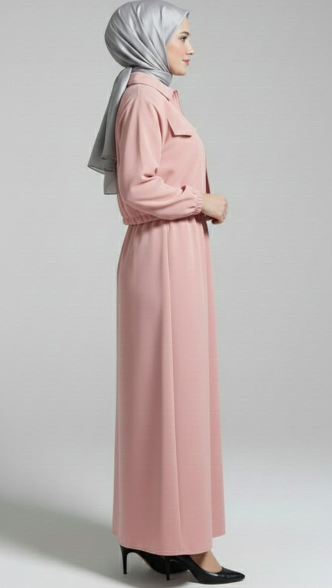 Stylish 2-Piece Long Frock Maxi Dress with Matching Zipper Jacket – Premium Quality Women’s Outfit