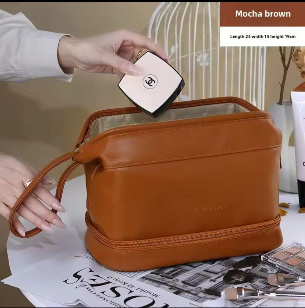 Premium Vegan Leather Travel Toiletry Bag with Dual Compartments and Uplifting Slogan