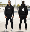 Urban Streetwear Tracksuit – Men’s Heavyweight Black Graphic Hoodie and Slim-Fit