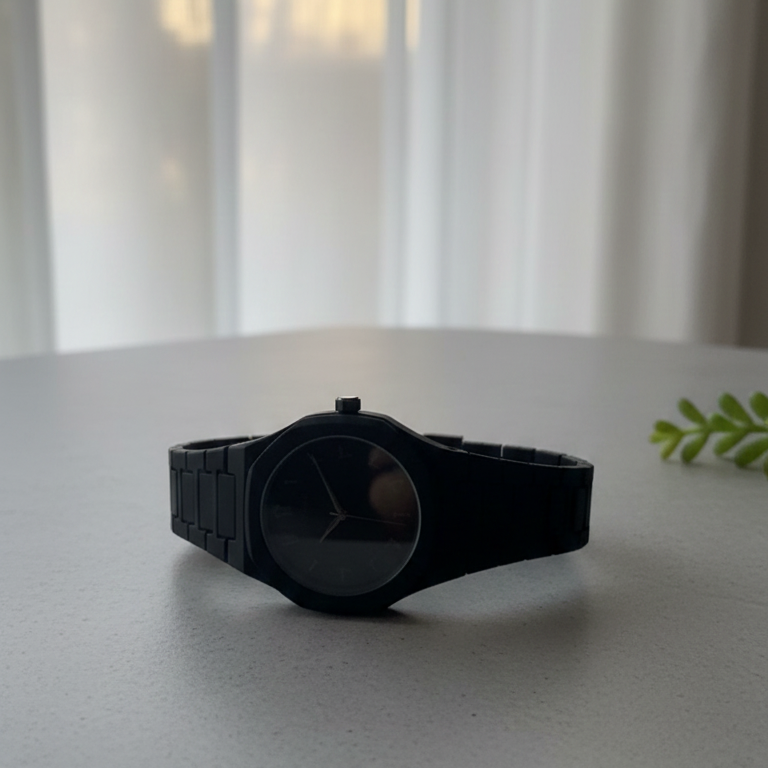 Elegant Minimalist Watch with Eastern Arabic Numerals & Integrated Octagonal Bezel Case - Modern Architectural Style Unisex Timepiece