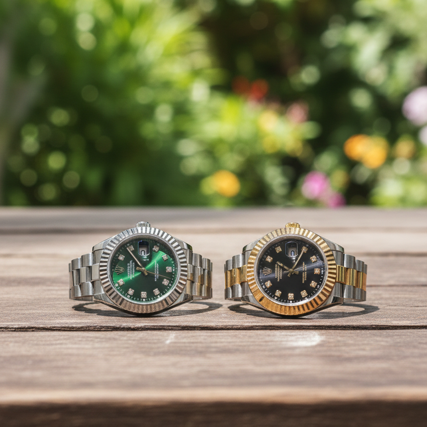 Luxury Rolex Timepieces: The Epitome of Horological Excellence and Iconic Design ( silver with green dial ) ( golden with black dial )