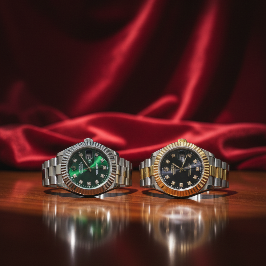 Luxury Rolex Timepieces: The Epitome of Horological Excellence and Iconic Design ( silver with green dial ) ( golden with black dial )