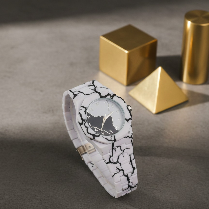 White & Black Minimalist Watch with Arabic Numerals | Durable Resin Strap, Octagonal Bezel, Unisex Luxury Aesthetic Timepiece for Casual & Formal Wear - Limited Edition Series