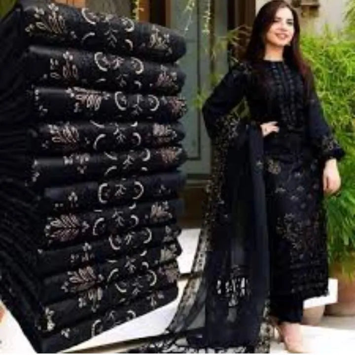 3 Pcs Women's Unstitched Embroidered Suit