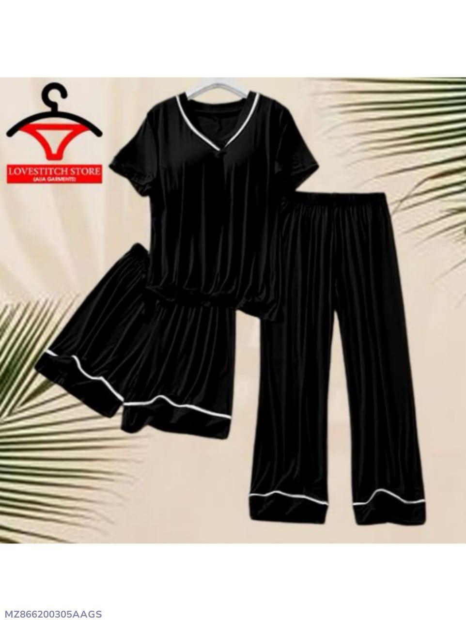 3 Pcs Women's Stitched Printed Night Suit