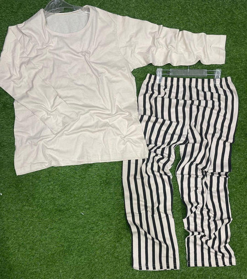 2 Pcs Women's Stitched Plain Night Suit